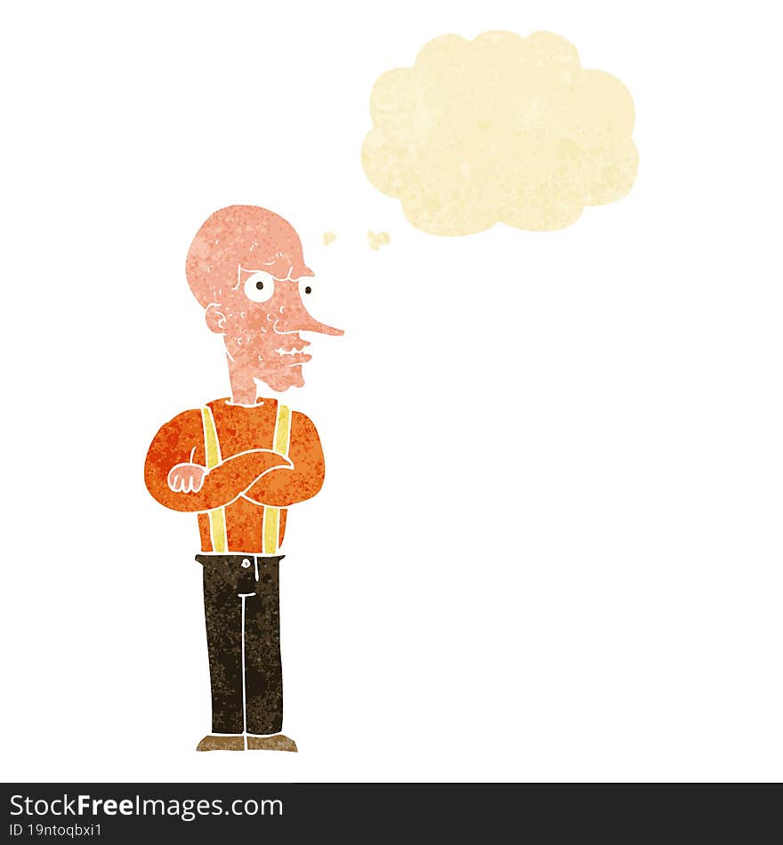 cartoon mean old man with thought bubble