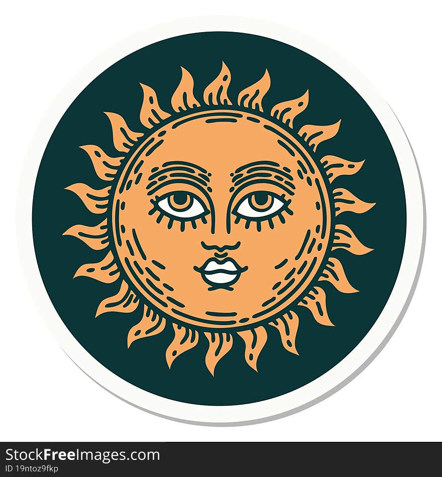 Tattoo Style Sticker Of A Sun With Face