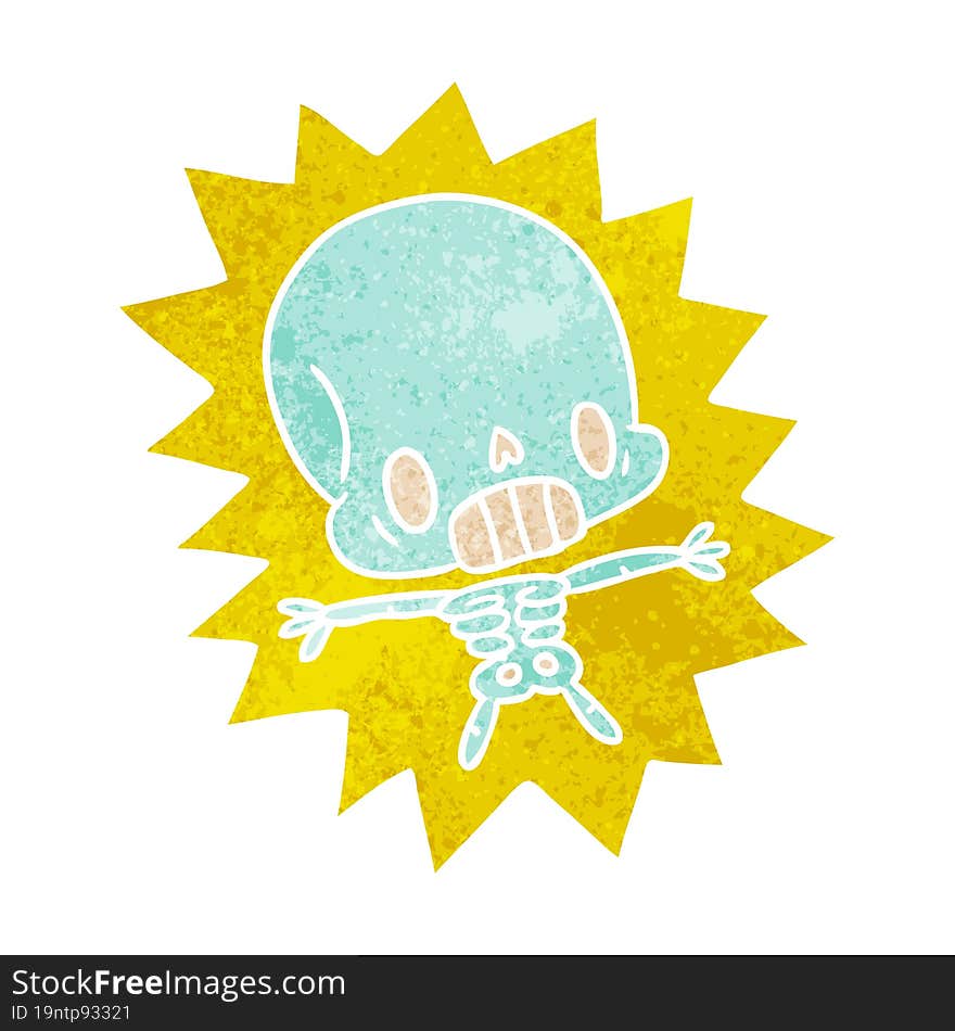 retro cartoon illustration kawaii electrocuted skeleton. retro cartoon illustration kawaii electrocuted skeleton