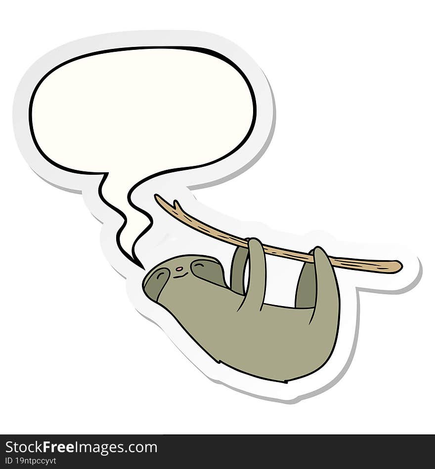 cartoon sloth with speech bubble sticker. cartoon sloth with speech bubble sticker