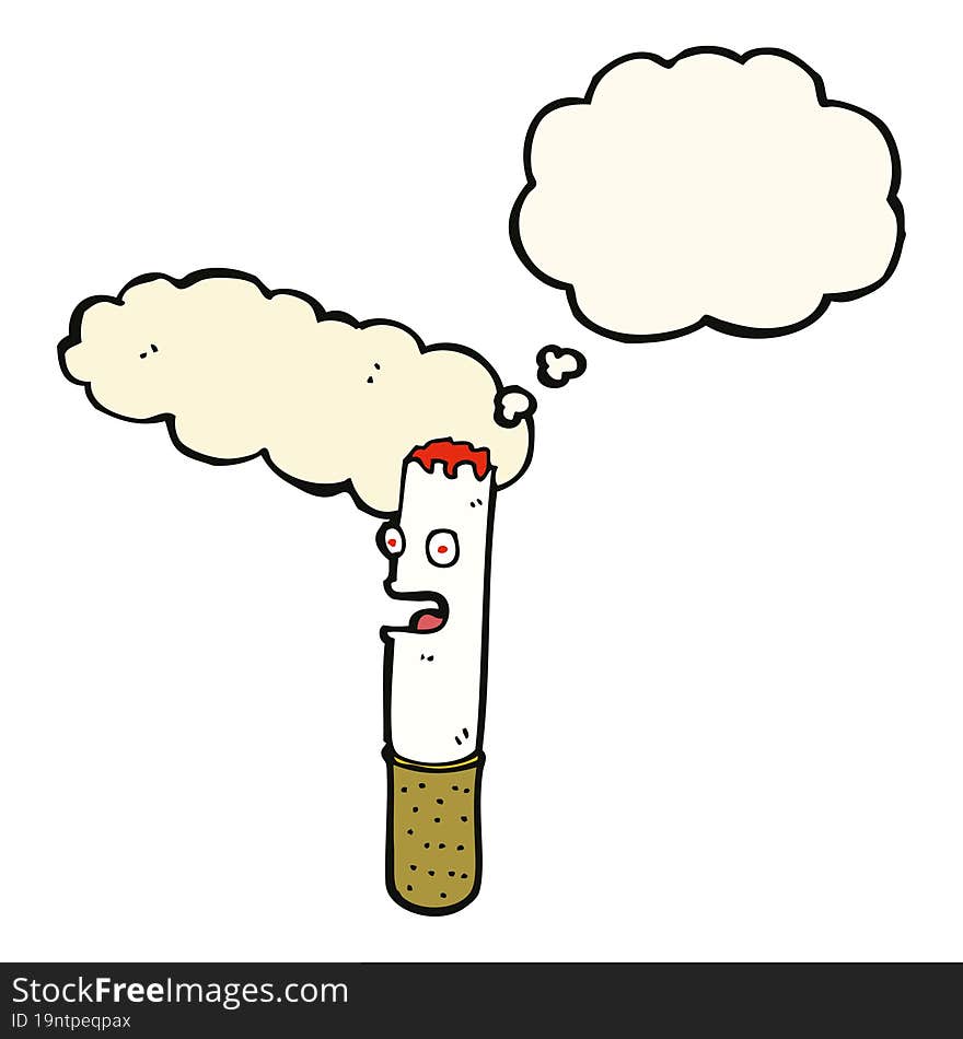 cartoon cigarette with thought bubble