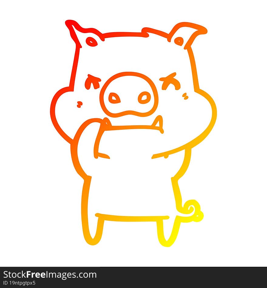 warm gradient line drawing angry cartoon pig