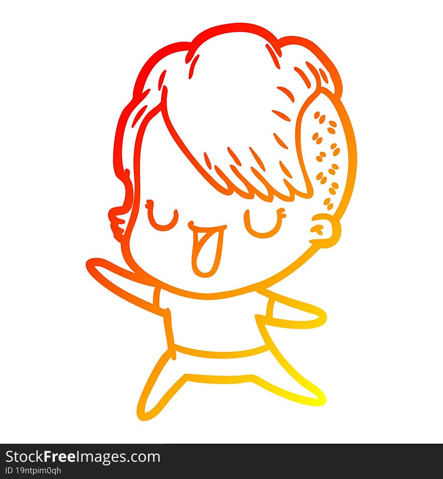 warm gradient line drawing cute cartoon girl with hipster haircut