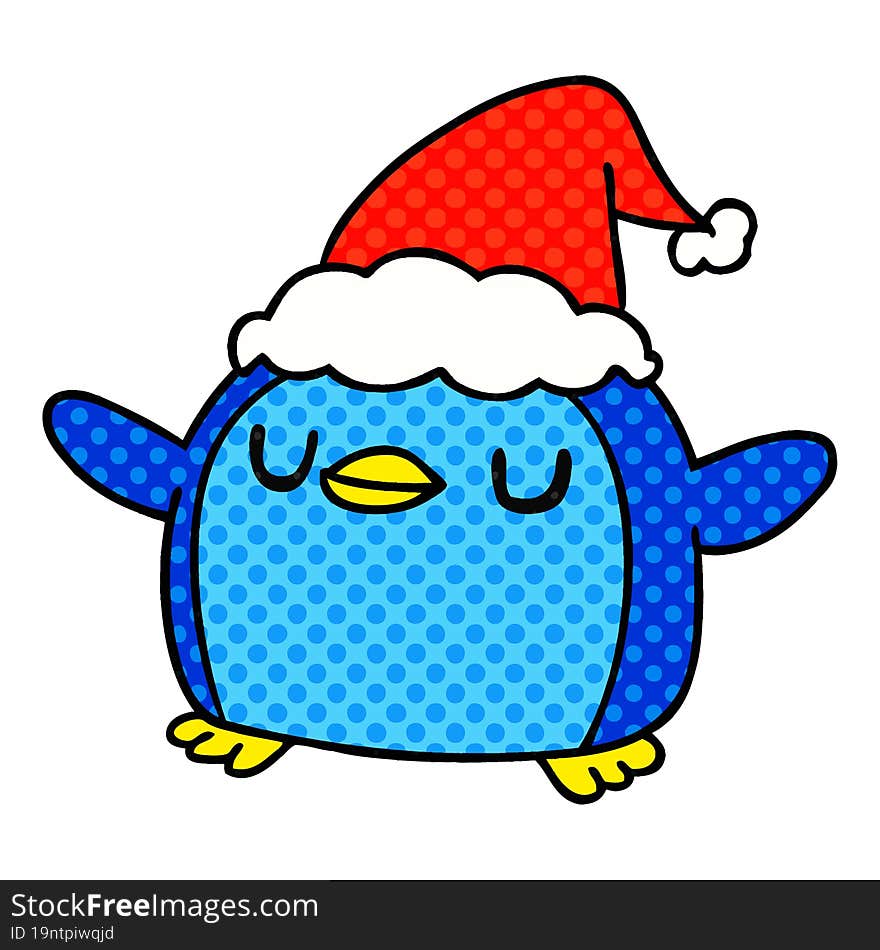 hand drawn christmas cartoon of kawaii penguin