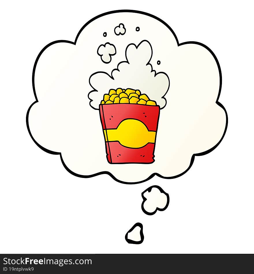 cartoon popcorn and thought bubble in smooth gradient style