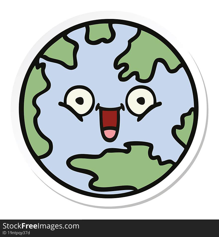 Sticker Of A Cute Cartoon Planet Earth