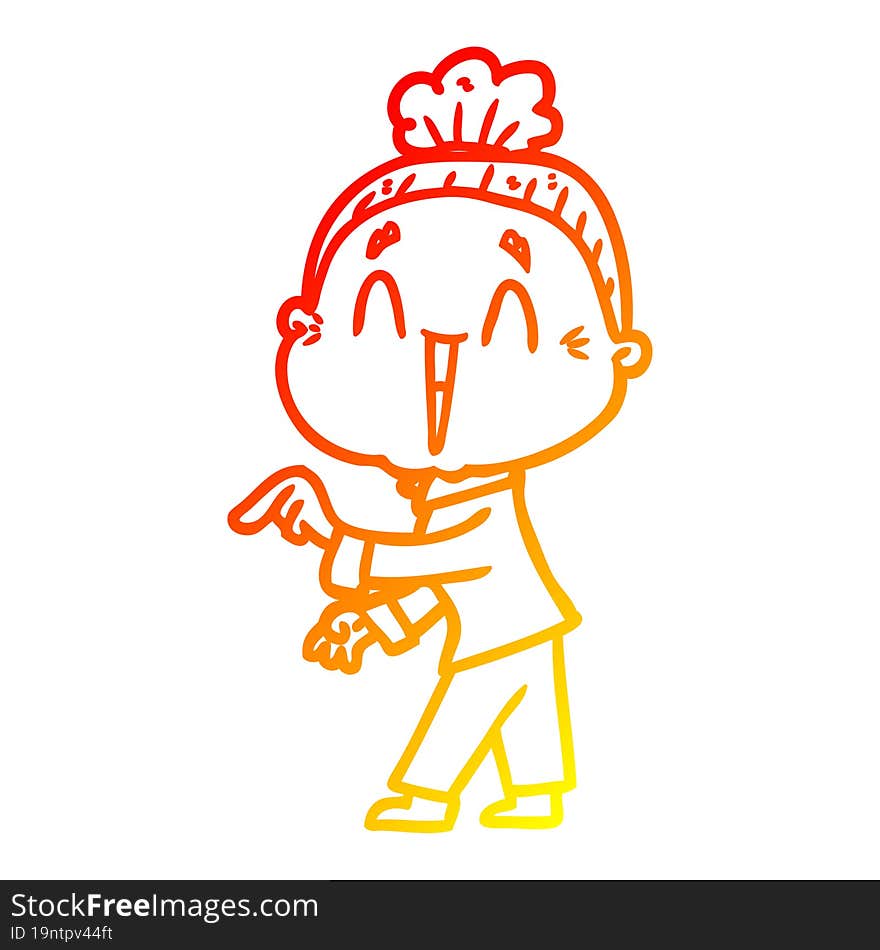 warm gradient line drawing cartoon happy old lady