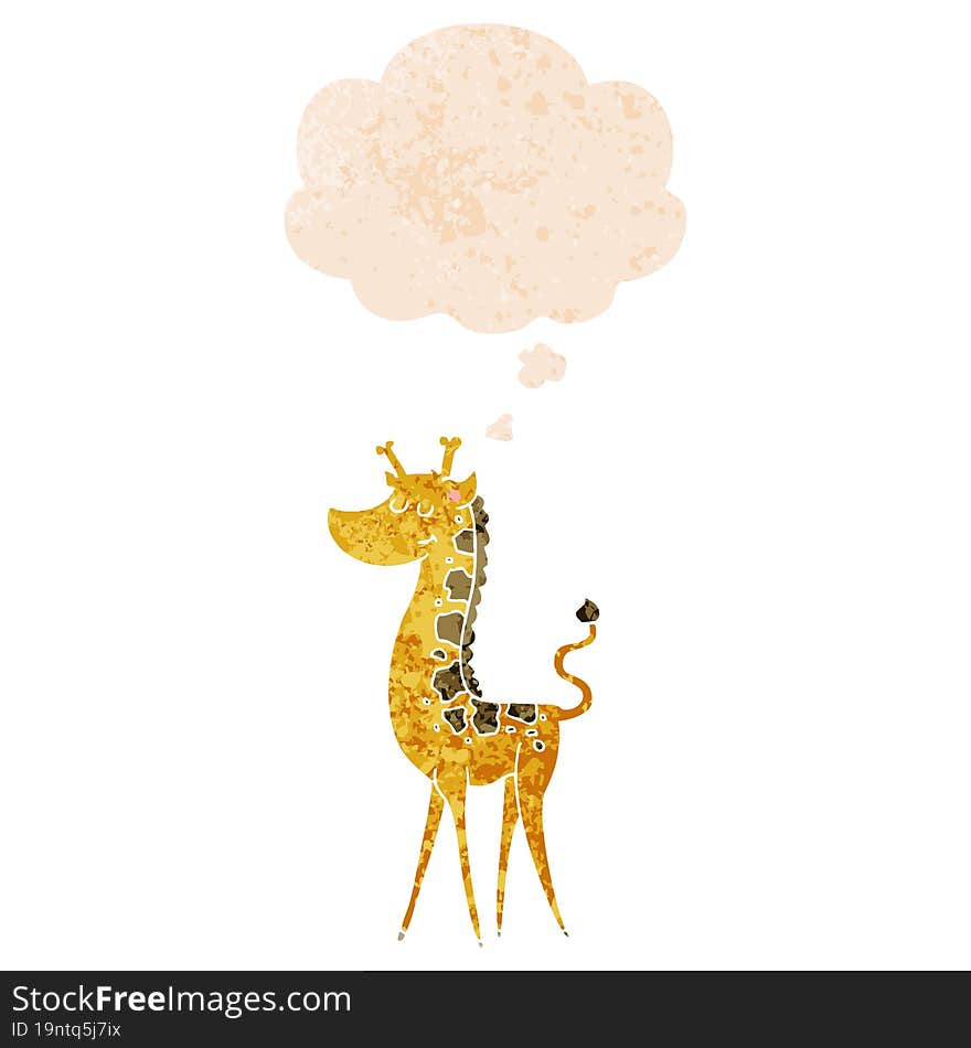 cartoon giraffe with thought bubble in grunge distressed retro textured style. cartoon giraffe with thought bubble in grunge distressed retro textured style