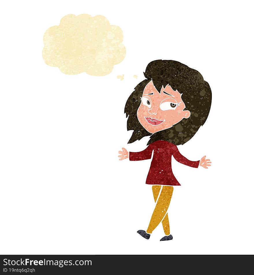 stress free woman cartoon with thought bubble