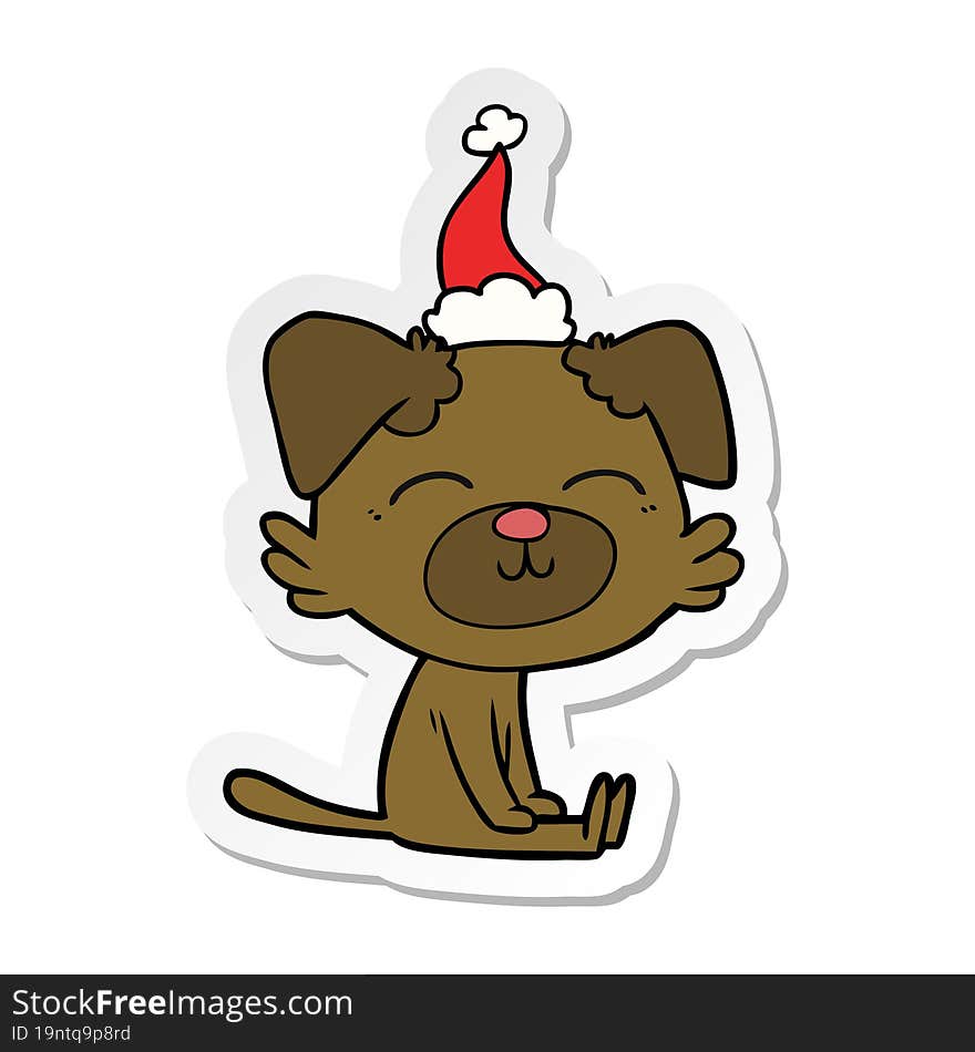 hand drawn sticker cartoon of a dog wearing santa hat