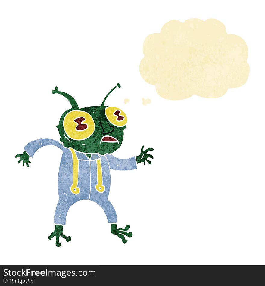 Cartoon Alien Spaceman With Thought Bubble