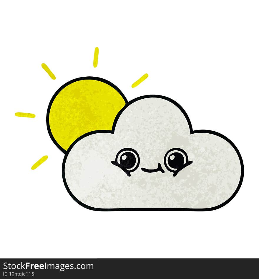 retro grunge texture cartoon of a sun and cloud