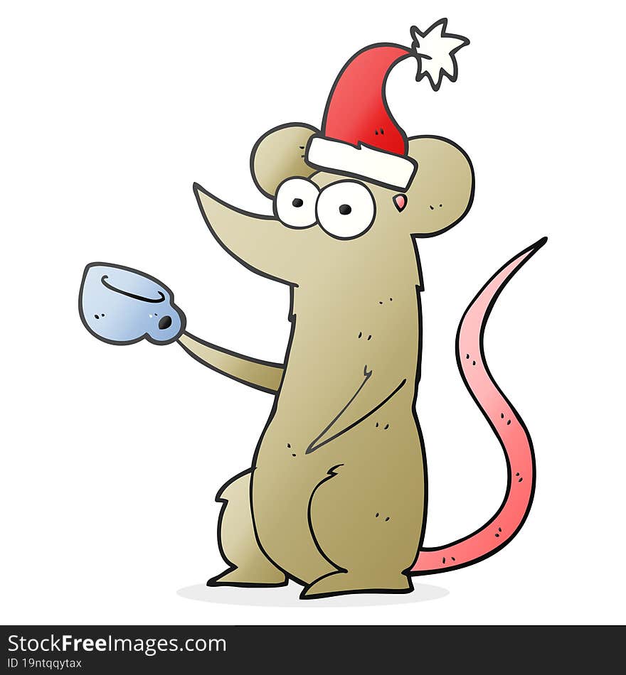 freehand drawn cartoon mouse wearing christmas hat