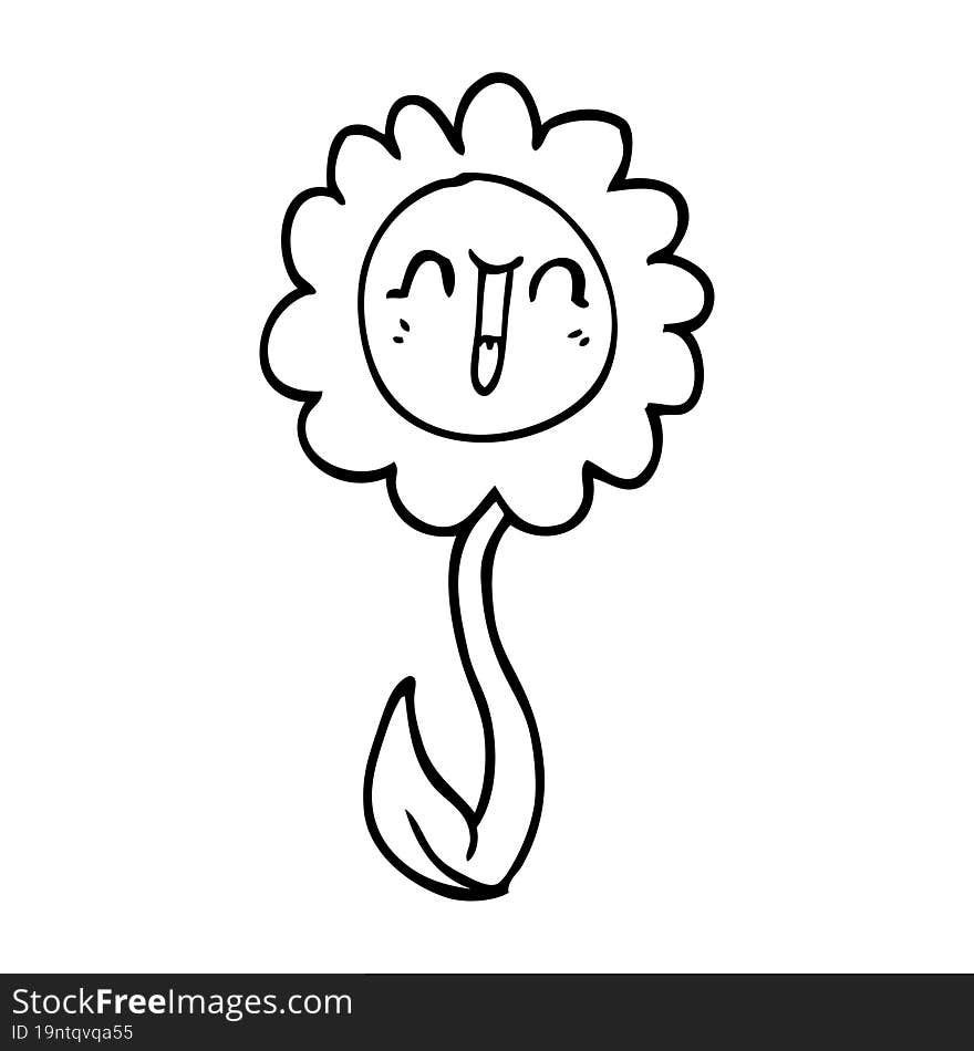 Line Drawing Cartoon Happy Flower