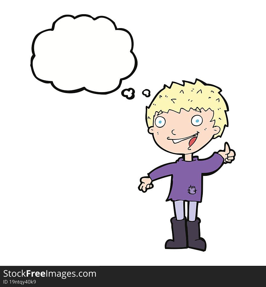 Cartoon Excited Boy With Thought Bubble