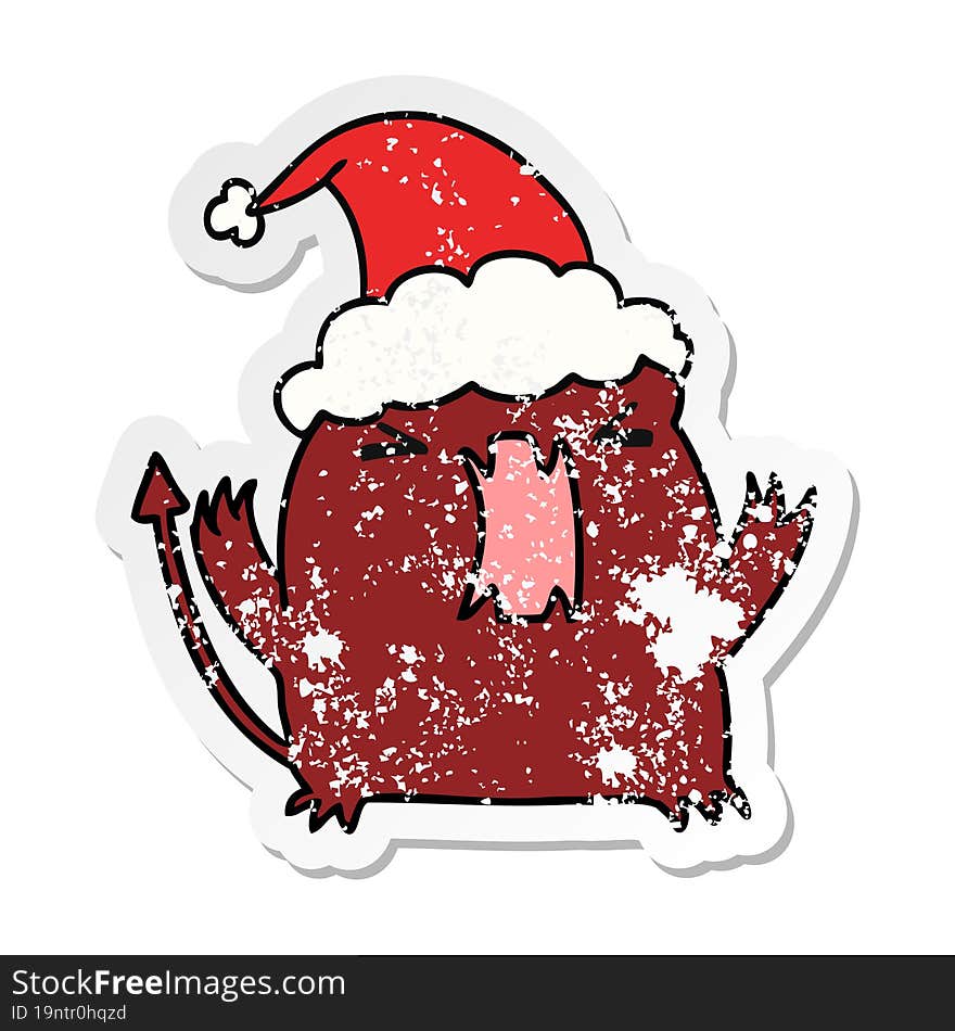 christmas distressed sticker cartoon of kawaii devil