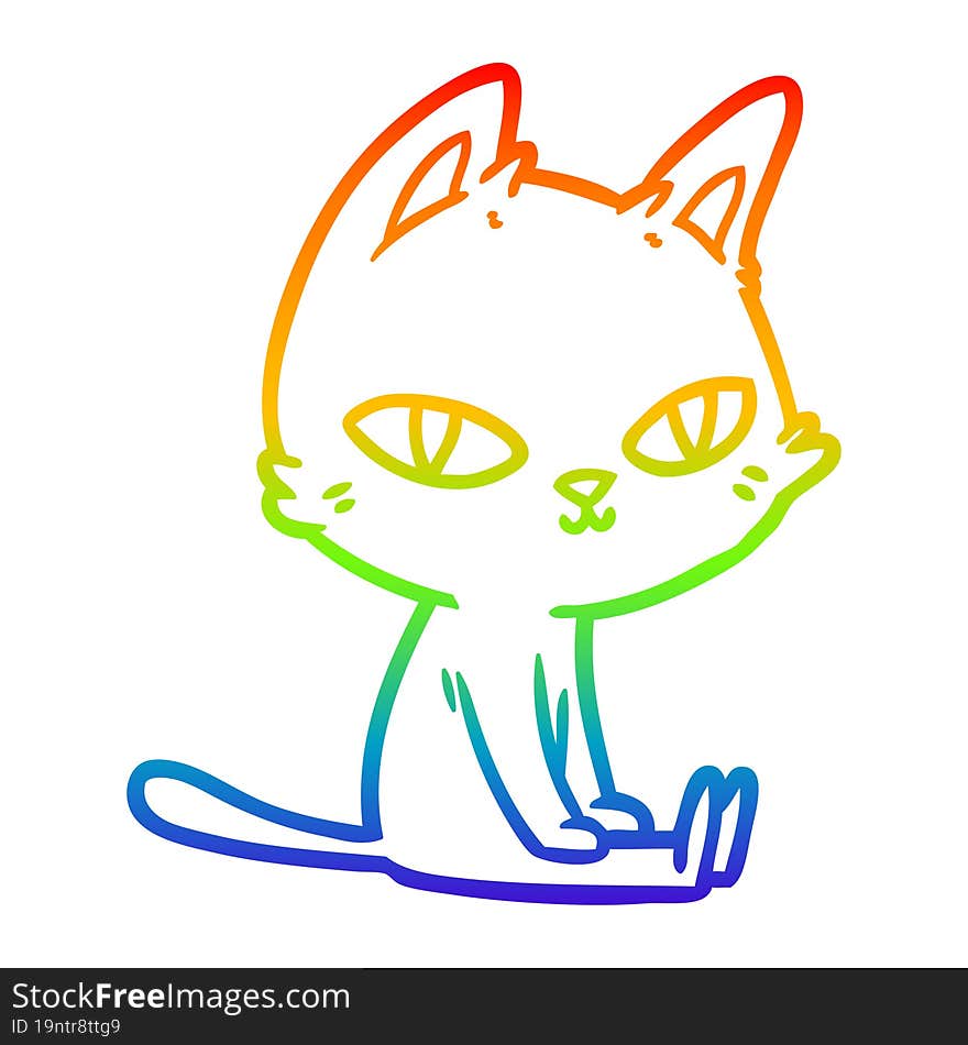 rainbow gradient line drawing cartoon cat sitting