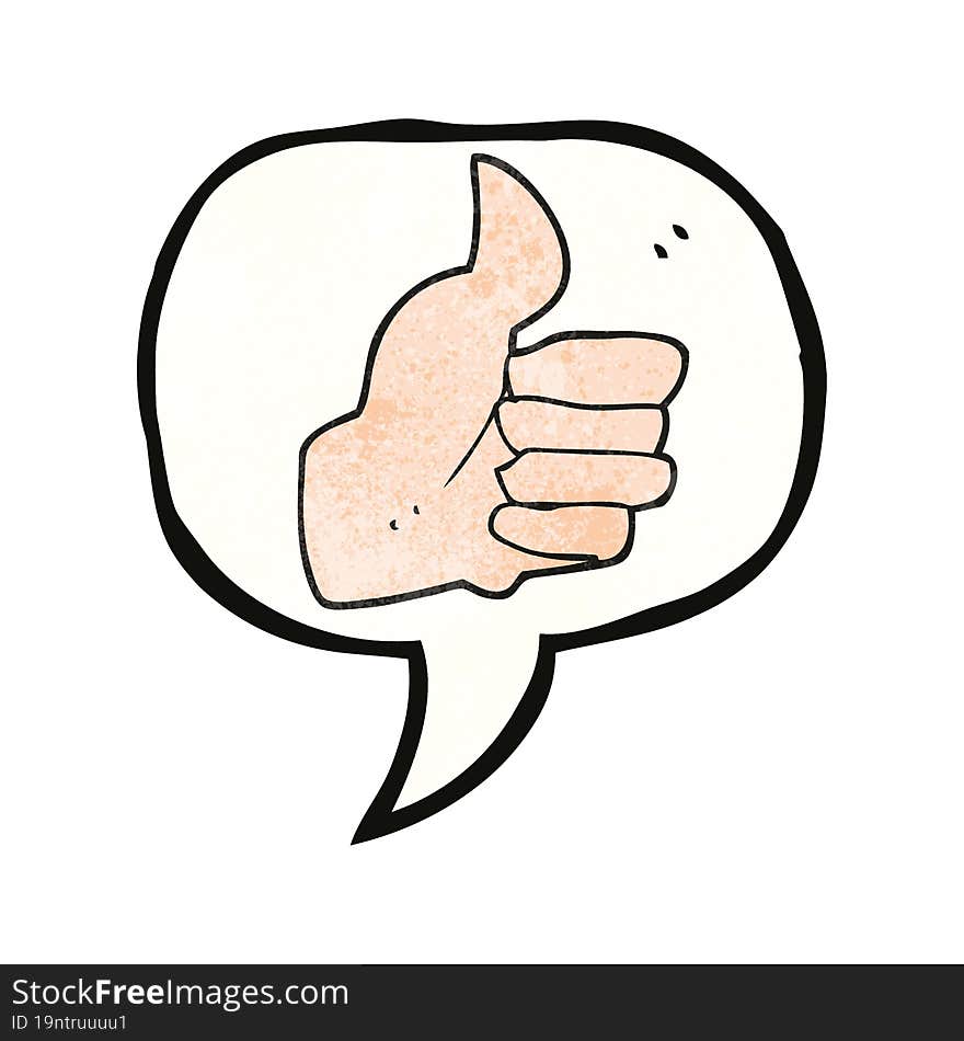 freehand speech bubble textured cartoon thumbs up symbol