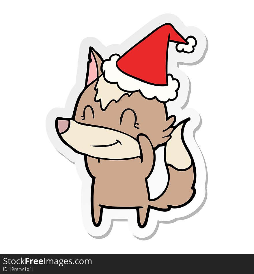 friendly sticker cartoon of a wolf wearing santa hat