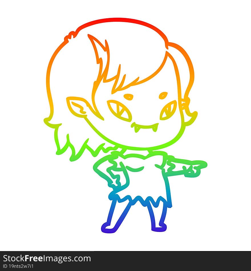 rainbow gradient line drawing cartoon friendly vampire girl pointing