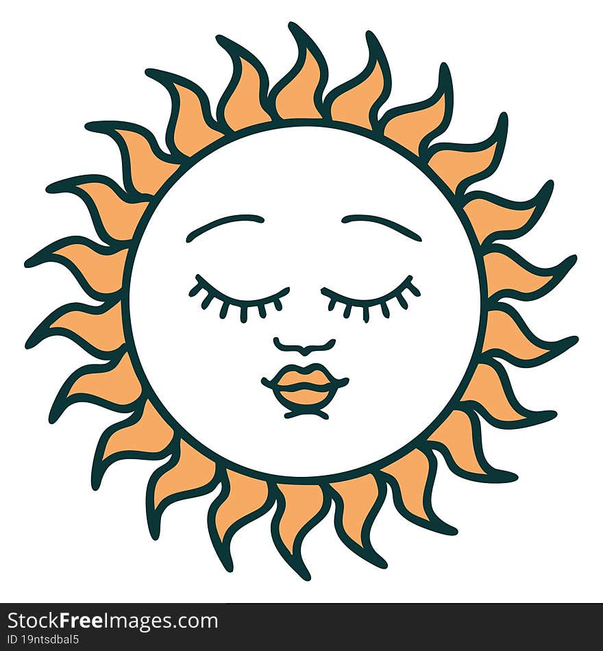 iconic tattoo style image of a sun with face. iconic tattoo style image of a sun with face