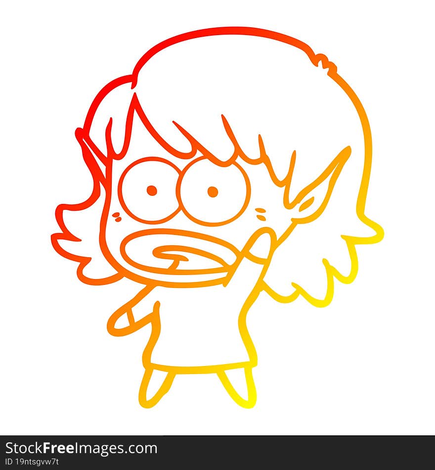 warm gradient line drawing cartoon shocked elf girl