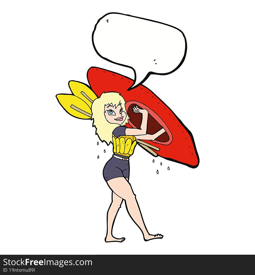 Cartoon Woman Carrying Canoe With Speech Bubble