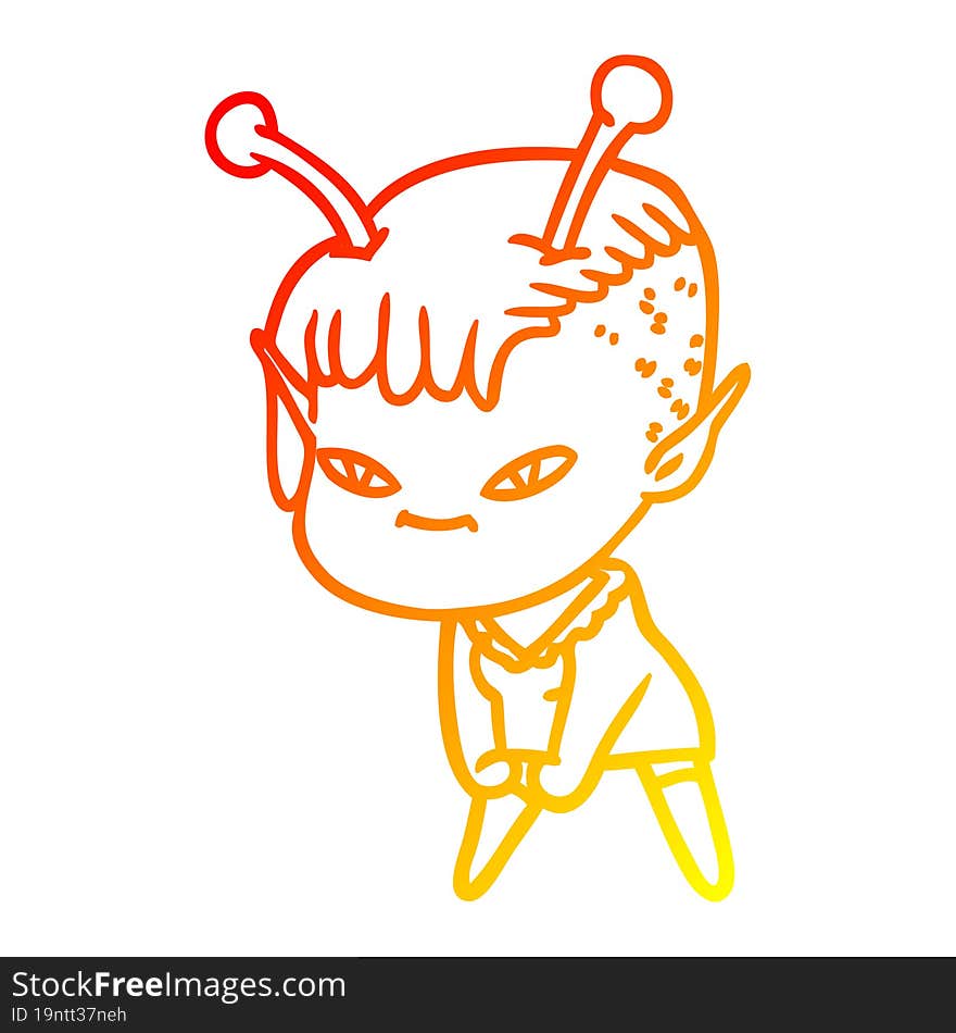 warm gradient line drawing cute cartoon alien girl