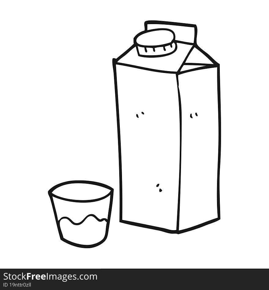 freehand drawn black and white cartoon milk carton