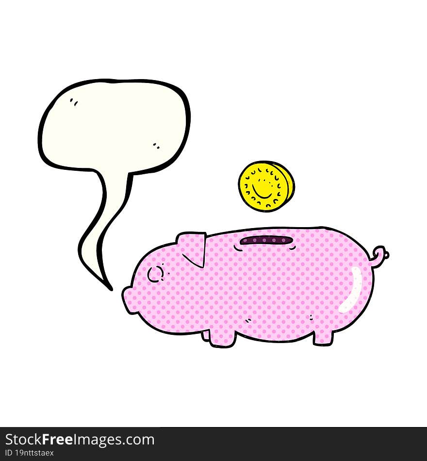 freehand drawn comic book speech bubble cartoon piggy bank