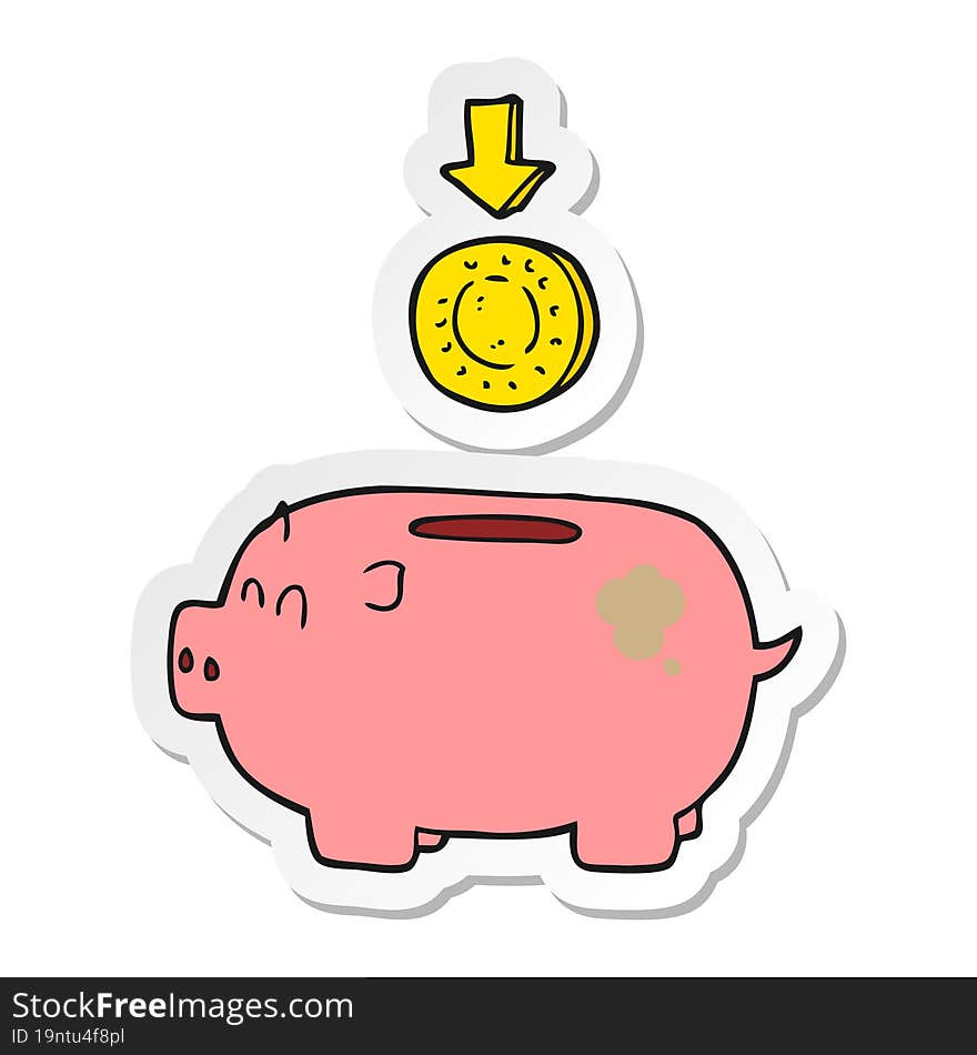 Sticker Of A Cartoon Piggy Bank