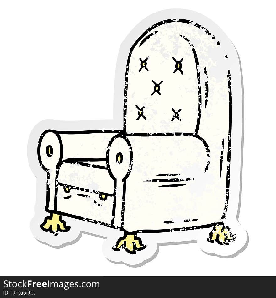 hand drawn distressed sticker cartoon doodle of a blue arm chair