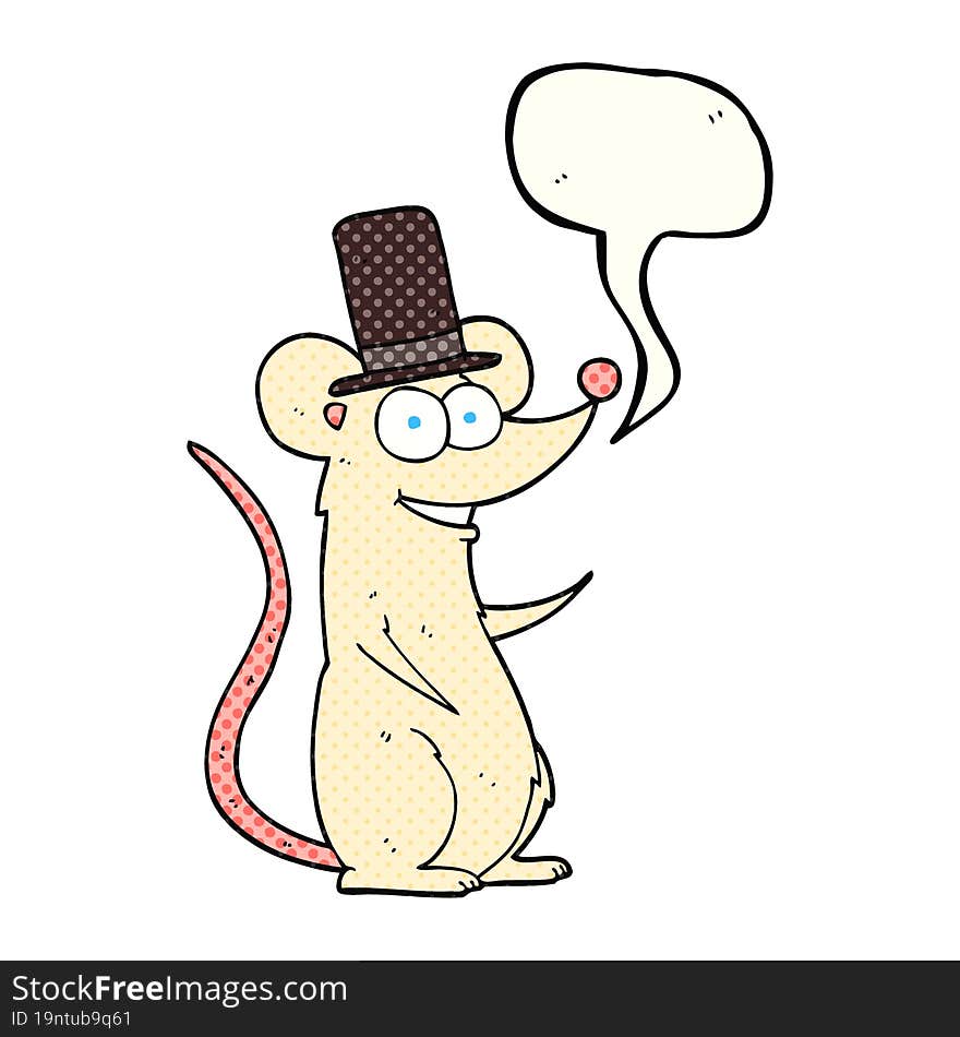 freehand drawn comic book speech bubble cartoon mouse in top hat