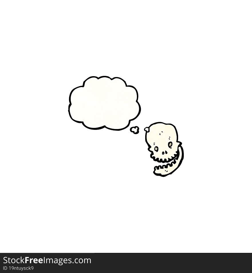 cartoon spooky skull with thought bubble