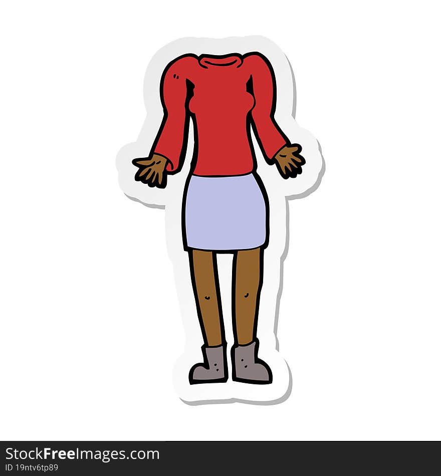 sticker of a cartoon female body with shrugging shoulders