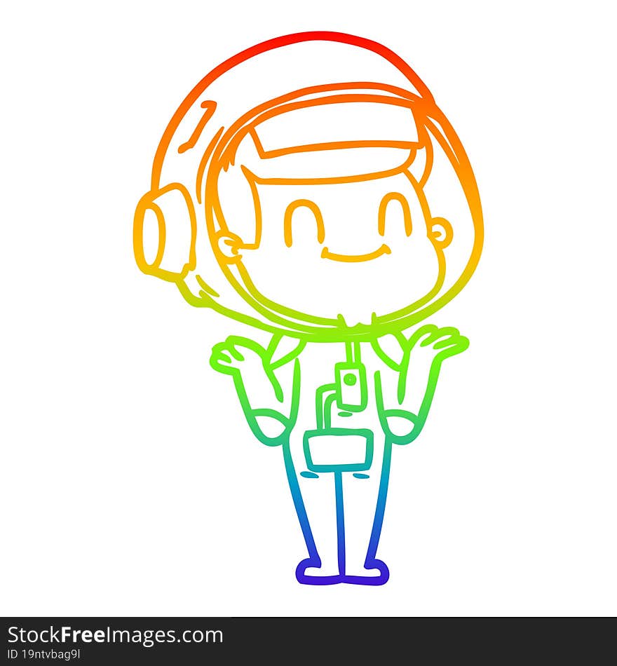 rainbow gradient line drawing happy cartoon astronaut man