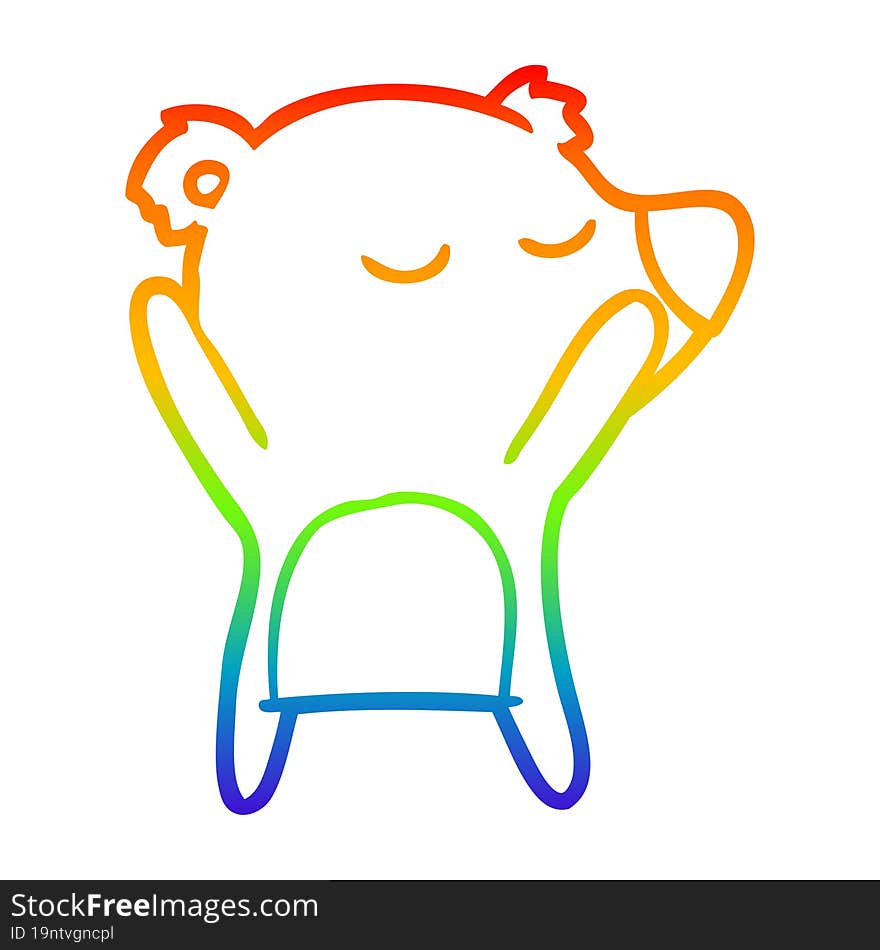 Rainbow Gradient Line Drawing Happy Cartoon Bear