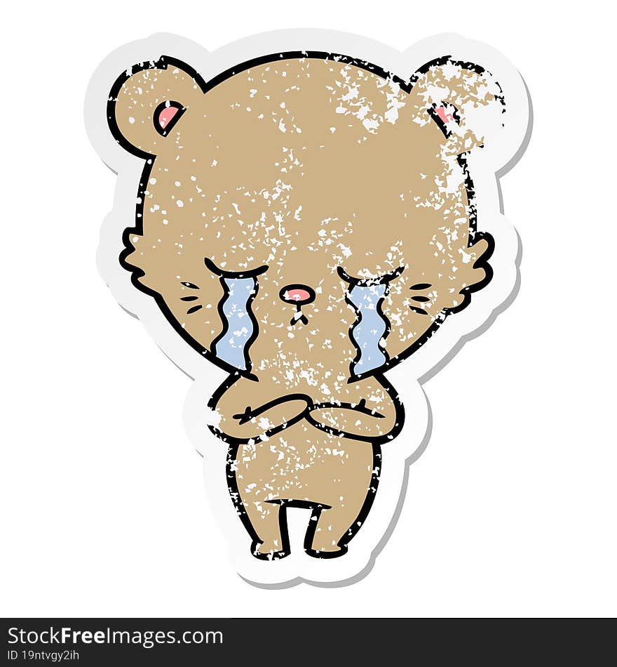 distressed sticker of a crying cartoon bear