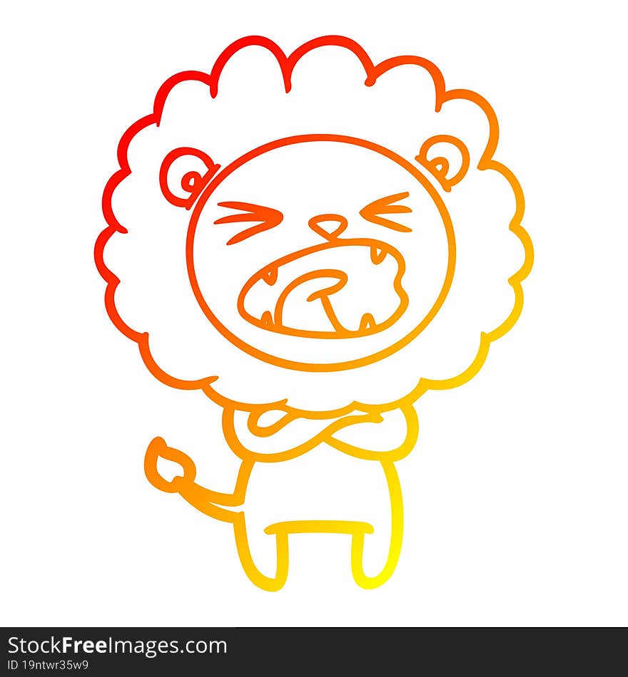 warm gradient line drawing cartoon angry lion