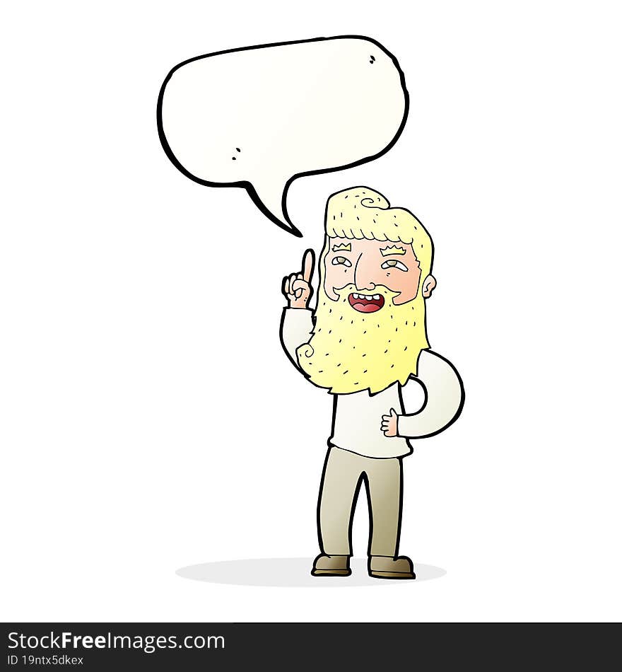 cartoon happy bearded man with idea with speech bubble