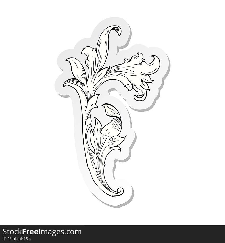 Sticker Of A Traditional Hand Drawn Floral Swirl