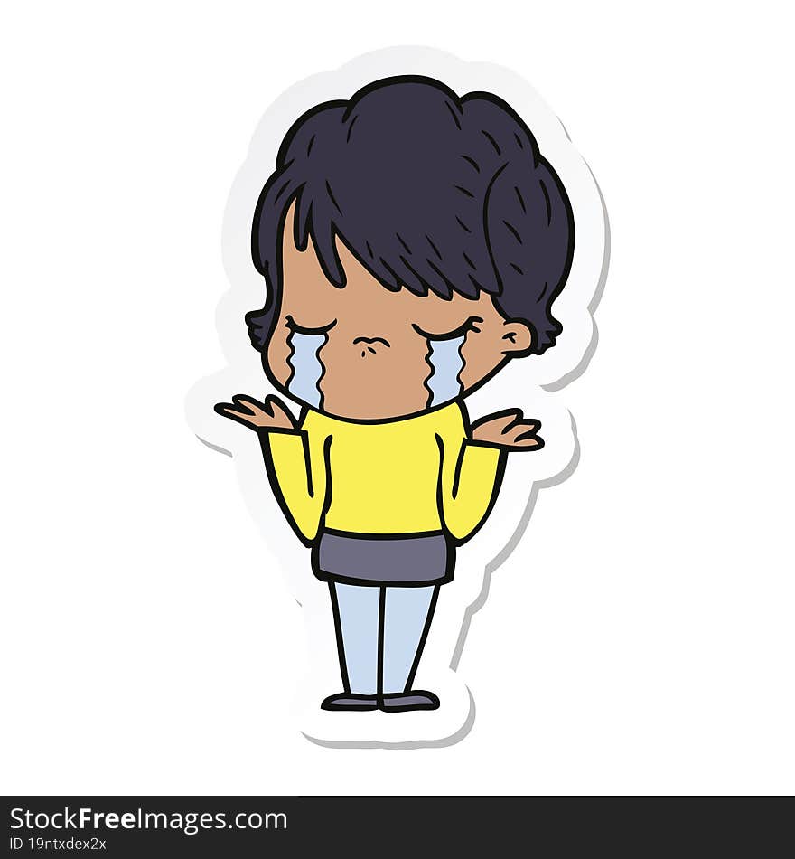 sticker of a cartoon woman crying