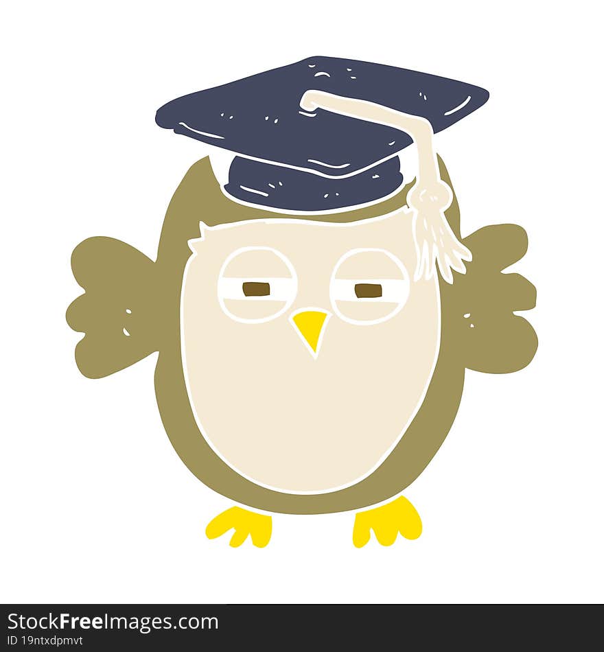 flat color illustration of clever owl. flat color illustration of clever owl