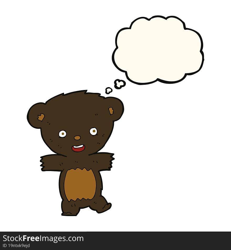 cartoon teddy black bear cub with thought bubble