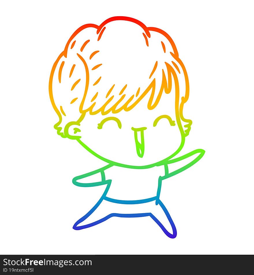 rainbow gradient line drawing of a cartoon laughing woman