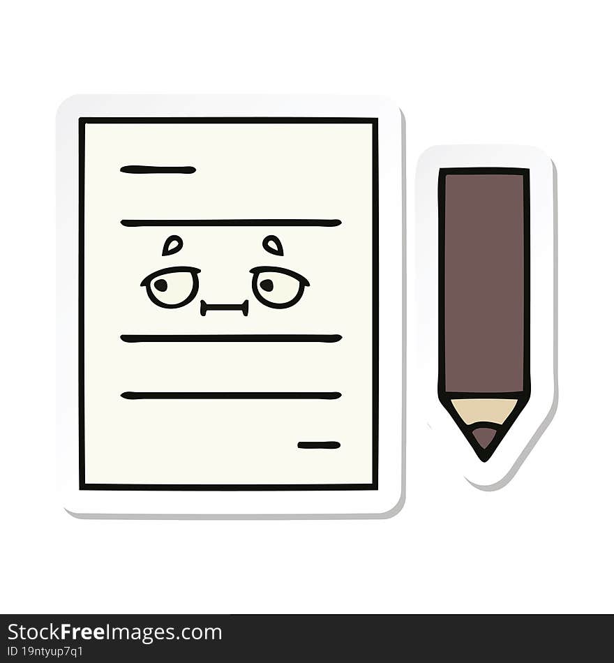 sticker of a cute cartoon test paper