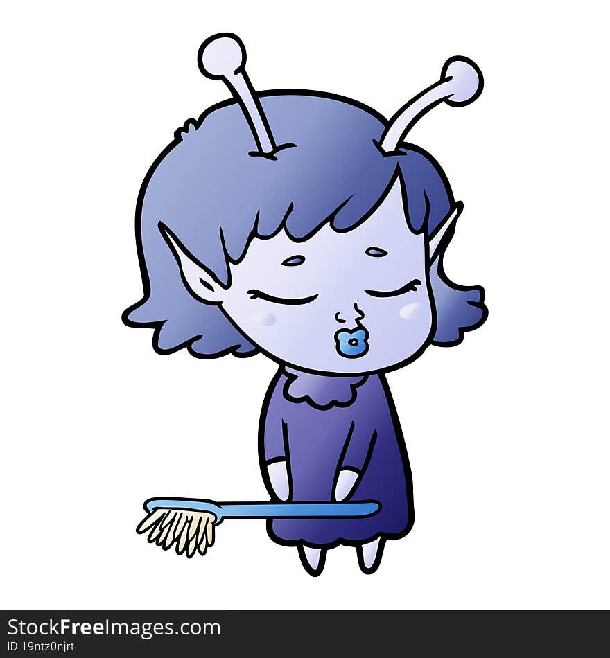 cute alien girl cartoon cleaning. cute alien girl cartoon cleaning