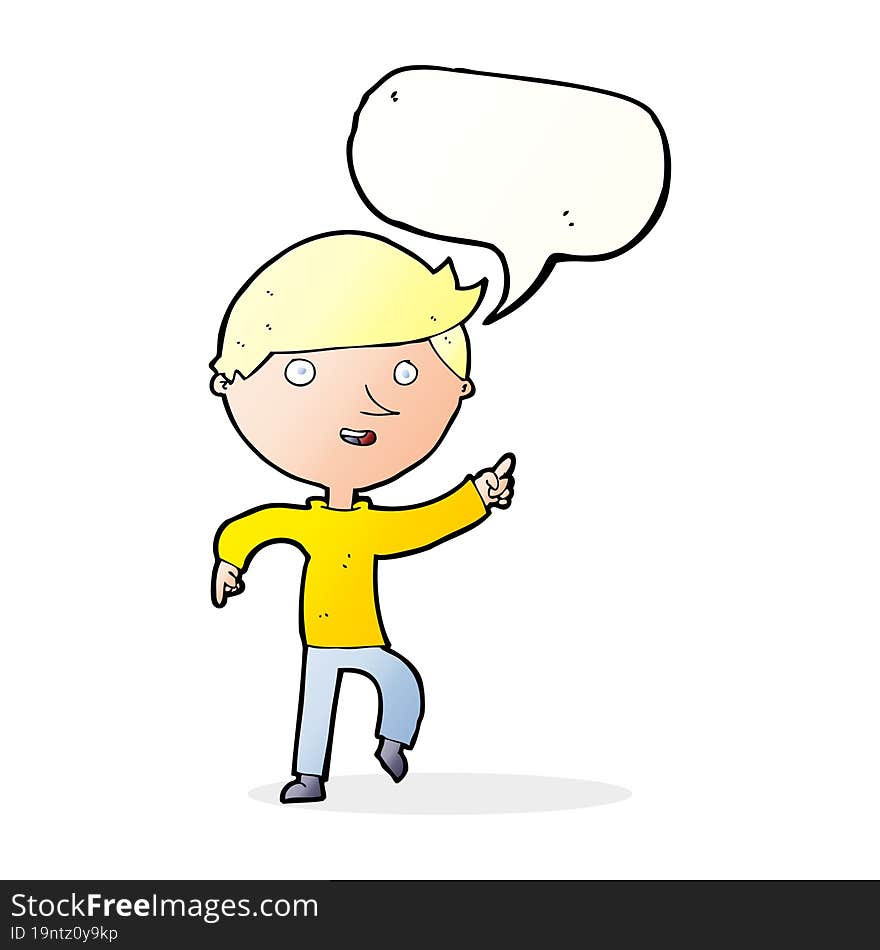 Cartoon Happy Pointing With Speech Bubble