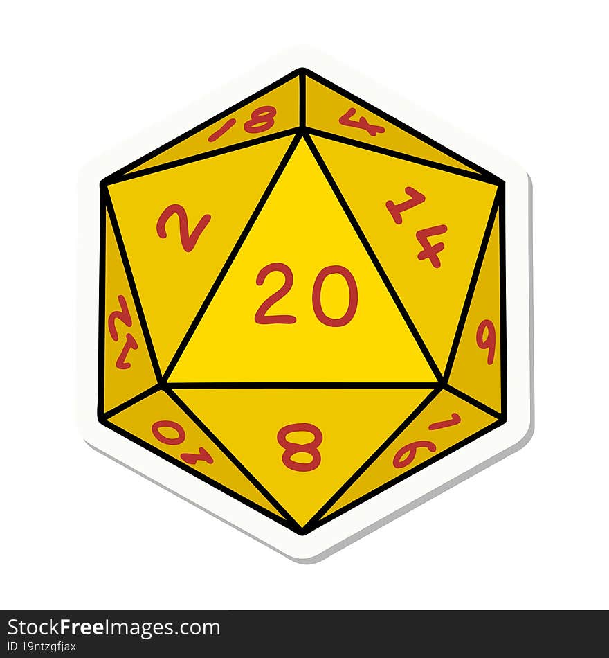 sticker of a natural 20 D20 dice roll. sticker of a natural 20 D20 dice roll