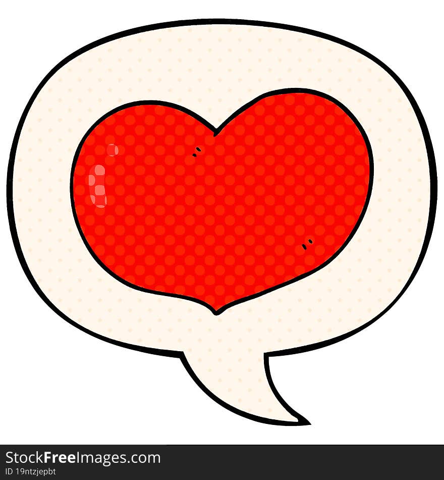 cartoon love heart with speech bubble in comic book style